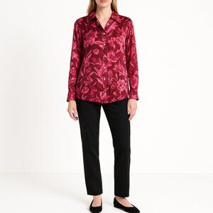 Joie Silk Floral Button Down Blouse Size L Berry Pink Botanicals Cottagecore Sof